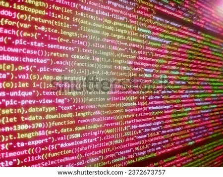Template of website, selective focus. Binary code digital technology background. WWW software development. Php Code on computer screen. Javascript instructions