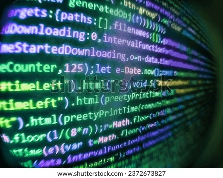 Abstract software process. Abstract technology pattern background of IT project. Programming code on computer screen. Programming code typing