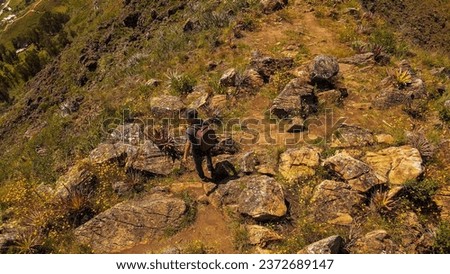 A young man walking in the mountains,tourism trip.Thinking about yourself