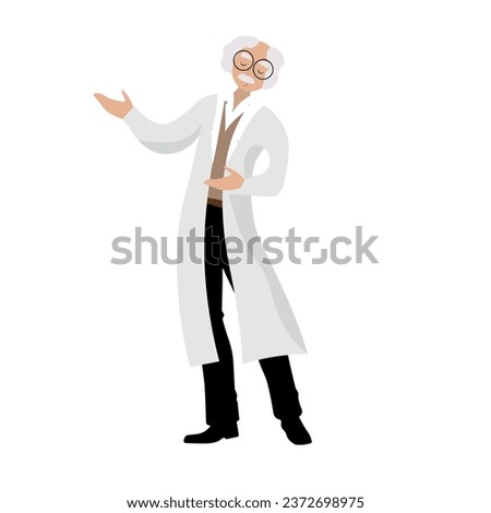 Elderly male chemistry teacher on white background