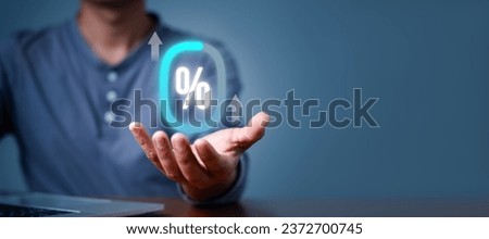 Percentage icon glowing for financial planning, banking increase interest rate or mortgage investment dividend from business growth concept. Interest rates stocks finance ratings mortgage rates.