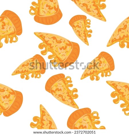 Many slices of cheese pizza on white background. Pattern for des