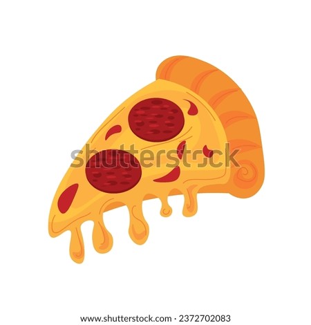 Slice of hot pizza with pepperoni on white background