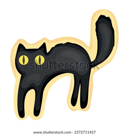Tasty cookie in shape of black cat on white background