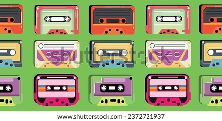 Many audio cassettes on green background