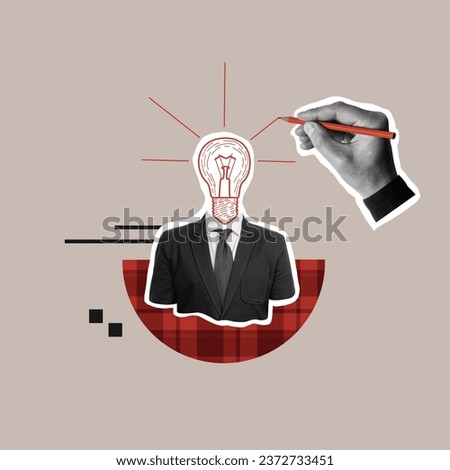 Scientist with a lightbulb instead of a head. Art collage. Royalty-Free Stock Photo #2372733451