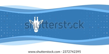 Blue wavy banner with a white giraffe head symbol on the left. On the background there are small white shapes, some are highlighted in red. There is an empty space for text on the right side
