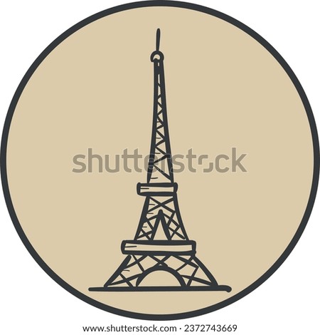 Simple beige stamp drawing of the French historical landmark monument symbol of the EIFFEL TOWER, PARIS