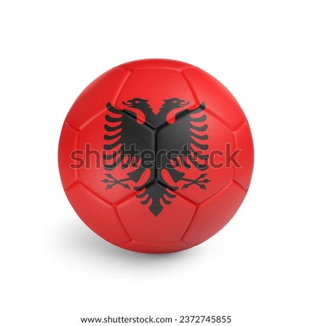3D soccer ball with Albania team flag. Isolated on white background