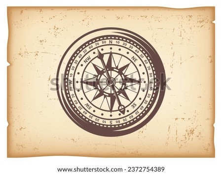 Vintage compass rose. vector illustration in woodcut style with clipping mask editable background vector image