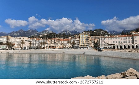 Menton, France, view of the city from the sea, promenade. High quality photo