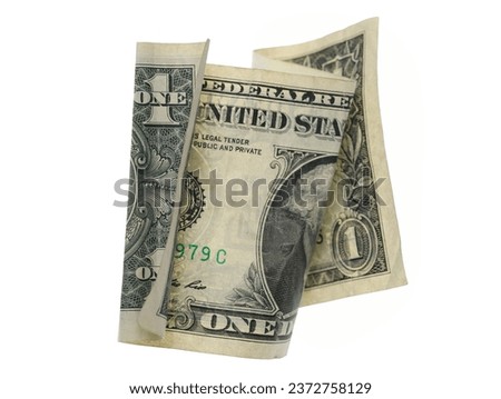 One dollar bill flying isolated on white, clipping