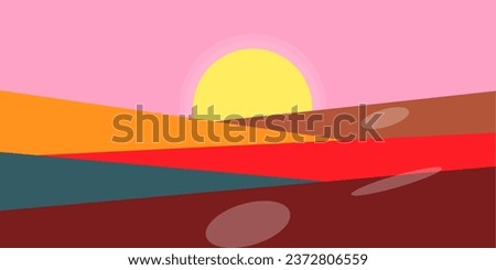 A sunset with a mountain in the background illustration landscape