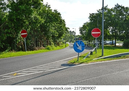 Road signs at the entrance to the parking lots on the freeway in Hungary