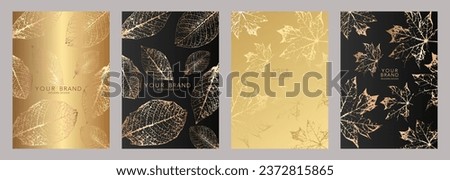 Luxury autumn cover design set. Elegant vector template with falling golden maple leaves on gold and black background. Floral line pattern for wedding invitation, card, poster A4, notebook, catalogue
 Royalty-Free Stock Photo #2372815865