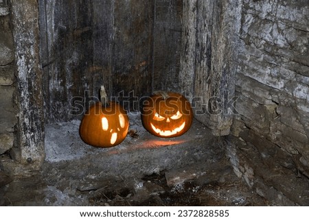 spooky Jack'o'lantern Halloween pumpkin in the night