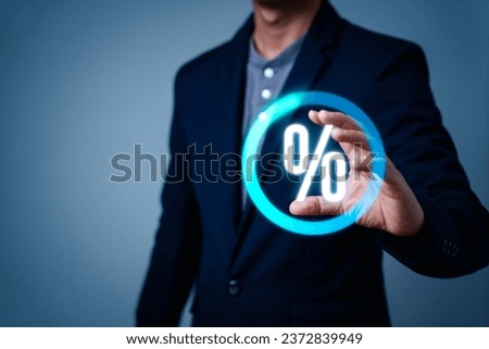Percentage icon glowing for financial planning, banking increase interest rate or mortgage investment dividend from business growth concept. Interest rates stocks finance ratings mortgage rates.