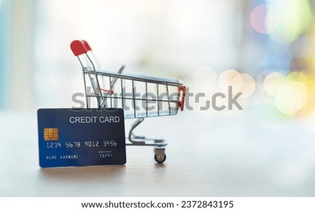 shopping cart, credit card, shopping, Online shopping, copy space, space for text, background.