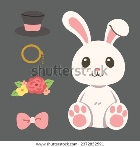 Cute cartoon illustration of a white rabbit and its cute little accessories. Collection of cute rabbit cartoon vector. Cute cartoon character.