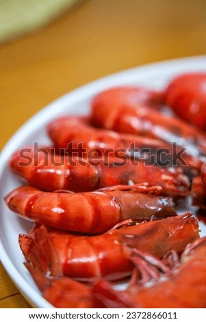 A plate of fresh and delicious boiled prawns