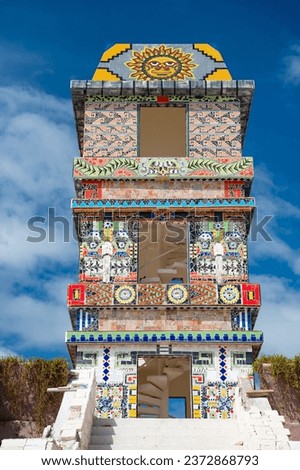 Costa Maya, Mexico - December 19, 2015: maya tower building architecture Royalty-Free Stock Photo #2372868793