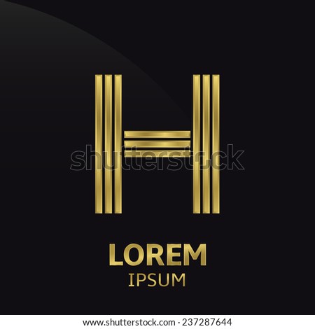 Vector golden alphabet. Letter H, symbol for your company