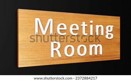 Wooden Meeting Room Signboard Mockup Design. Signage creative ideas. 3d rendering, 4K.