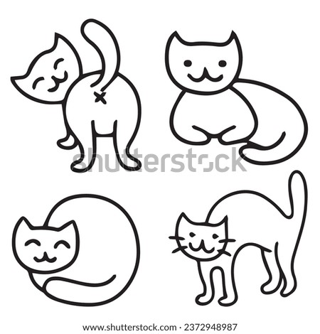 Silhouette of a cute happy funny cat in line contour style. Vector illustration for tshirt, website, print, clip art, poster and print on demand merchandise.