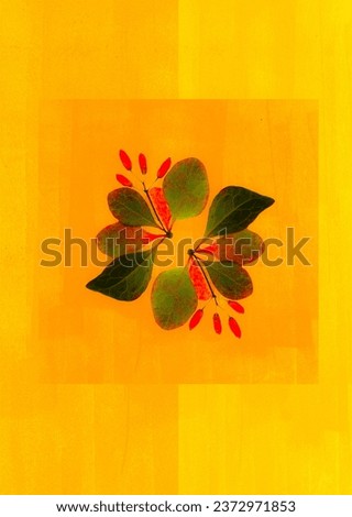 Photo montage of three pictures. Flower on a mystical and abstract yellow background. Not artificial intelligence.