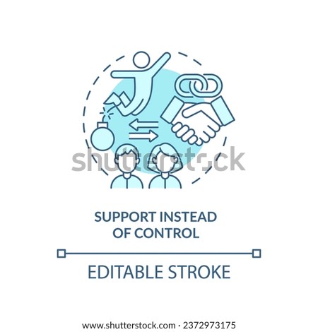 2D editable thin line icon support instead of control concept, monochromatic isolated vector, blue illustration representing codependent relationship.