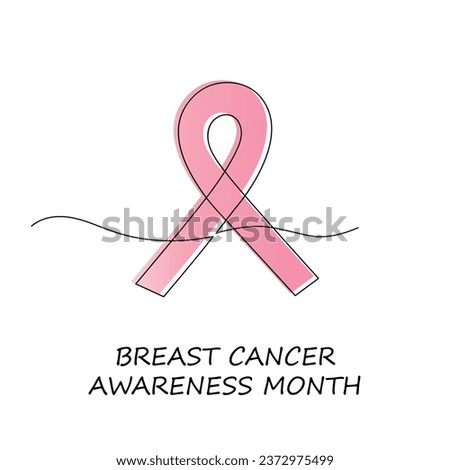 Breast Cancer awareness month card drawn in one continuous line. One line drawing, minimalism. Vector illustration.