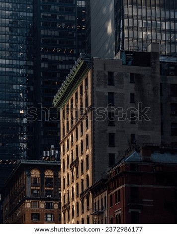 Skyscrapers at the sunset in New York 