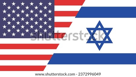 Flags of the United States of America and Israel. Flag icon. Standard color. A rectangular flag. Computer illustration. Digital illustration. Vector illustration.