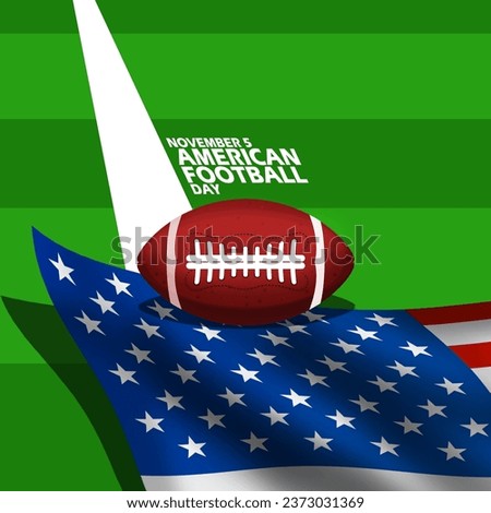 A football ball on the field with an American flag and bold text to commemorate American Football Day on November 5