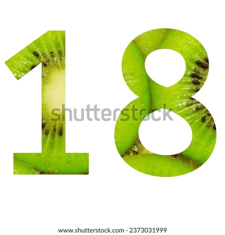 number 18 with kiwi fruit slice motif, beautiful and fresh