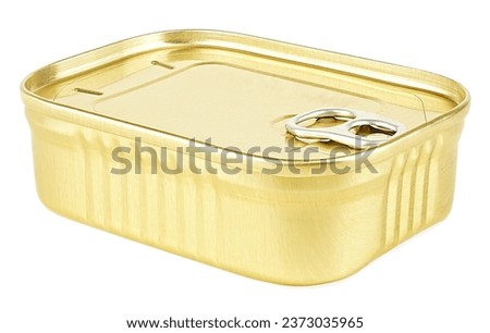 Metal can of preserves isolated on a white background. Fish tin can.