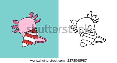 Cute Xmas Axolotl Clipart for Coloring Page and Illustration. Happy Clip Art Christmas Amphibian. Cute Vector Illustration of a Kawaii Marine Animal for New Year Stickers. 