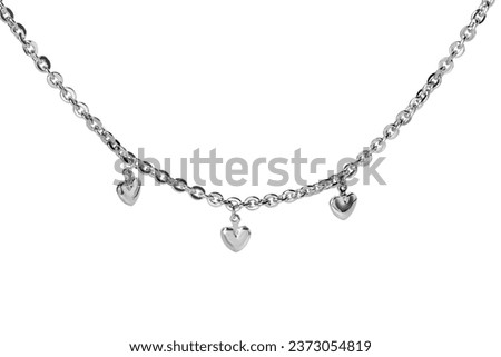 One metal chain with heart pendants isolated on white. Luxury jewelry Royalty-Free Stock Photo #2373054819