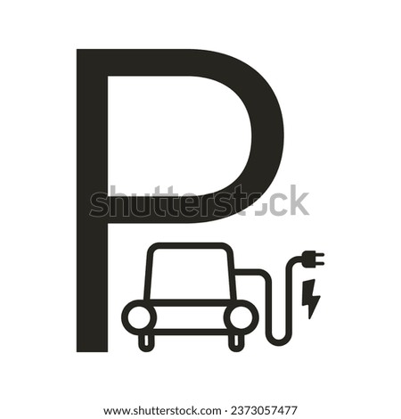 Isolated sticker label design of rectangle charging station for e car and bike motor cycle parking with illustration motor cable and electric plug