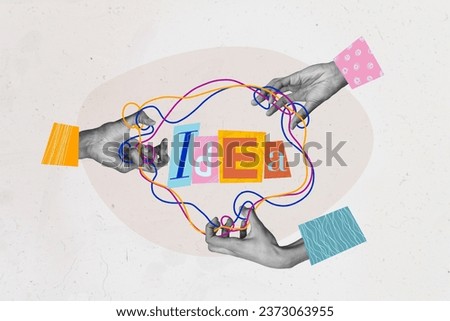 Collage artwork graphics picture of arms creating start up idea together isolated painting background