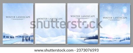 Vector illustration. Winter landscape. Snowy backgrounds. Snowdrifts. Snowfall. Clear blue sky. Blizzard. Snowy weather. Design elements for poster, book cover, brochure, magazine, booklet. Bokeh Royalty-Free Stock Photo #2373076593