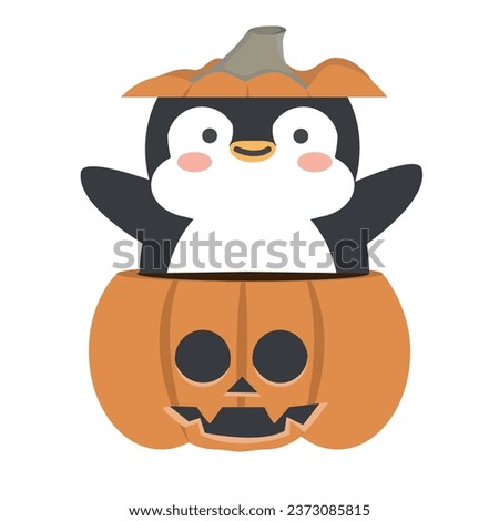 Penguin in Halloween pumpkin cartoon