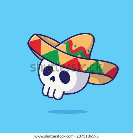 Cute skull mexican hat cartoon vector illustration day of the dead concept icon isolated