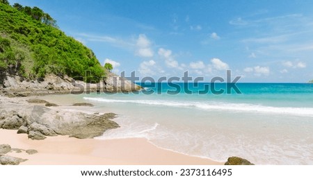 Relaxing day on an empty sea beach Visit the beautiful sandy beach Beaches of Phuket Thailand, video travel forward gorgeous tropical sea beach The beach is empty and devoid of people and tourists.