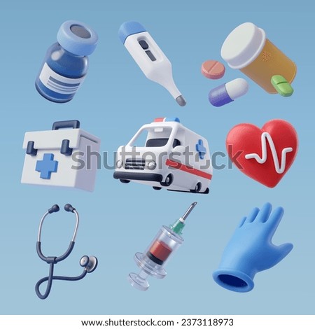 Collection of Health care and hospital 3d icon, emergency service, Medical rescue service concept. Eps 10 Vector. Royalty-Free Stock Photo #2373118973