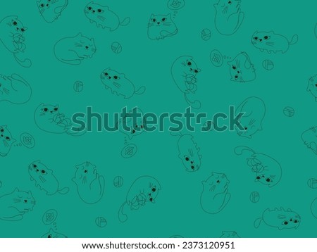 Nice cat pattern on turquoise background. Cute seamless pattern of domestic cats on a turquoise background. Vector graphics. Illustration