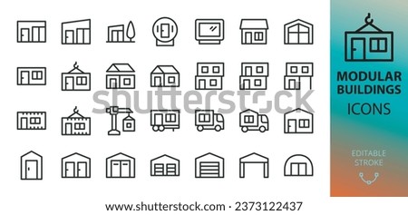 Prefab modular buildings isolated icons set. Set of prefabricated shipping container homes, glamping house, modular construction, barn house, office, garage, toilet, shed vector icon pack