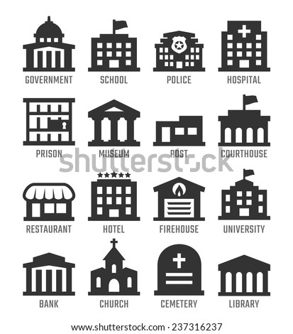 Government buildings vector icon set Royalty-Free Stock Photo #237316237