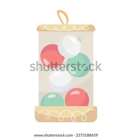 Box with Christmas balls on white background