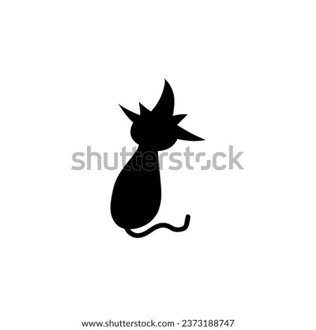 Silhouette of black cat in witch hat on white background